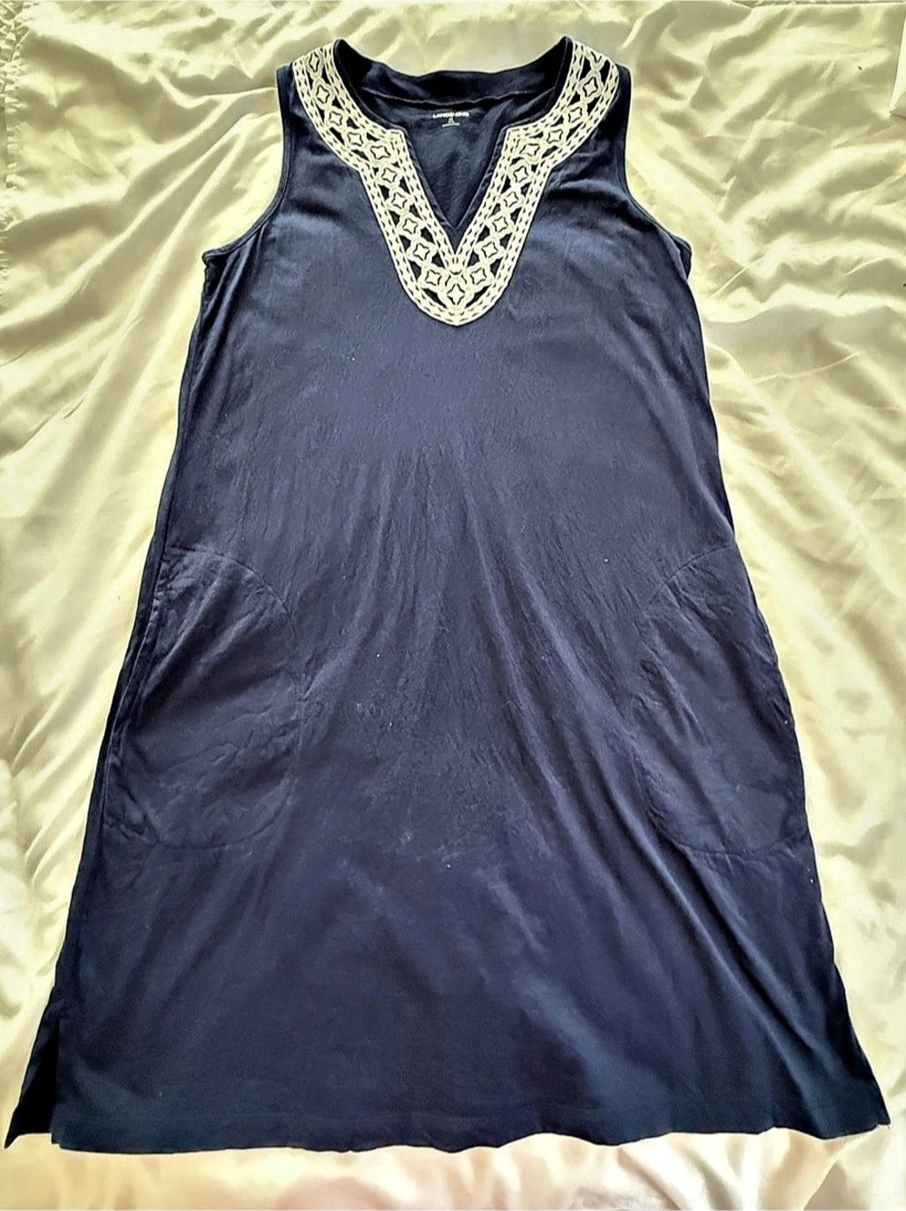 Lands' End Sleeveless Embroidered Maxi Dress in Blue